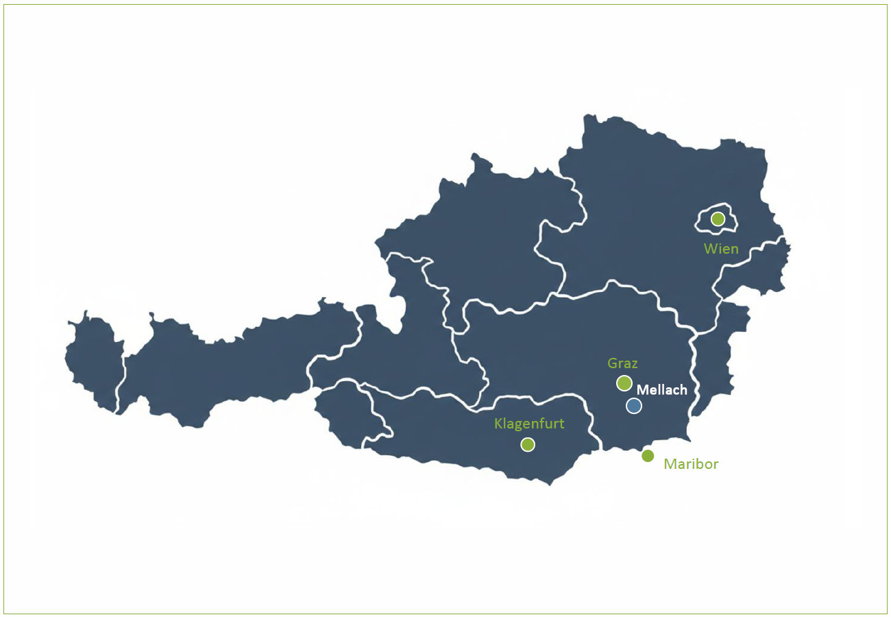 Map of Austria showing the location of Mellach highlighted